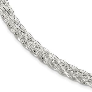 6.75mm Sterling Silver Fancy Braided Herringbone Chain Necklace, 18 In